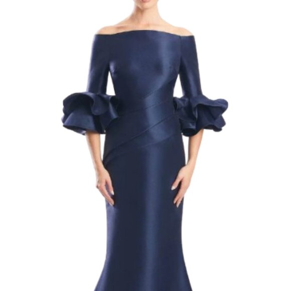 NWT Alexander by Daymor 1758S23 Ruffles Evening Dress Blue 0 - Picture 1 of 6
